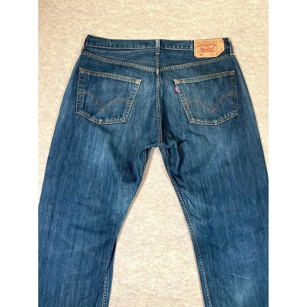 Levis 501 Original Fit Jeans Mens 38x34 Blue Denim‎ Mid Rise Cotton Medium Wash